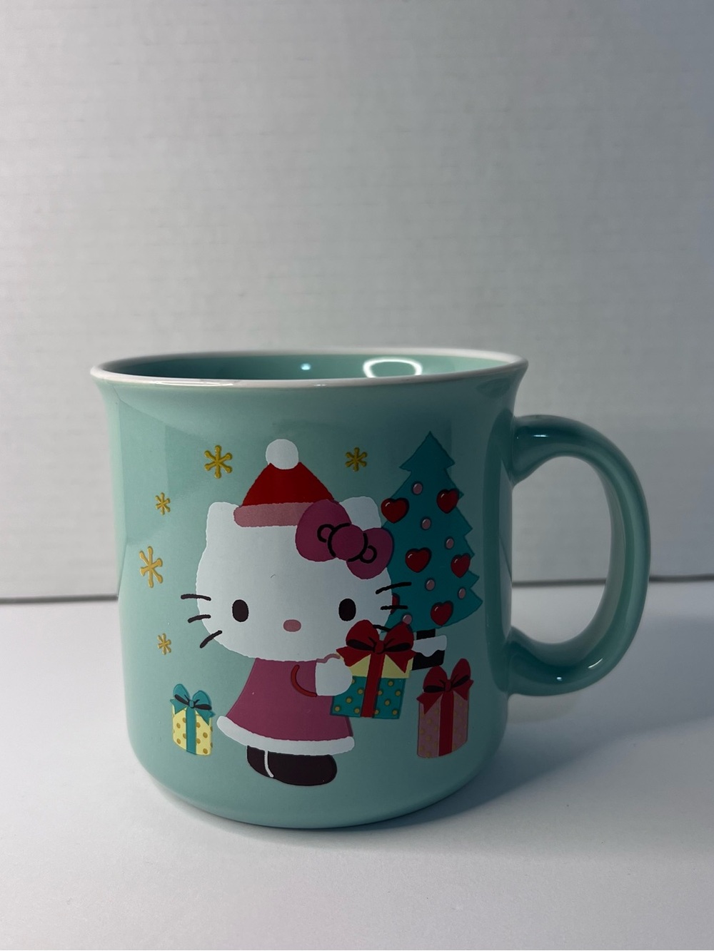 Hello Kitty Christmas Mint Green Ceramic Mug Painted Design with Handle